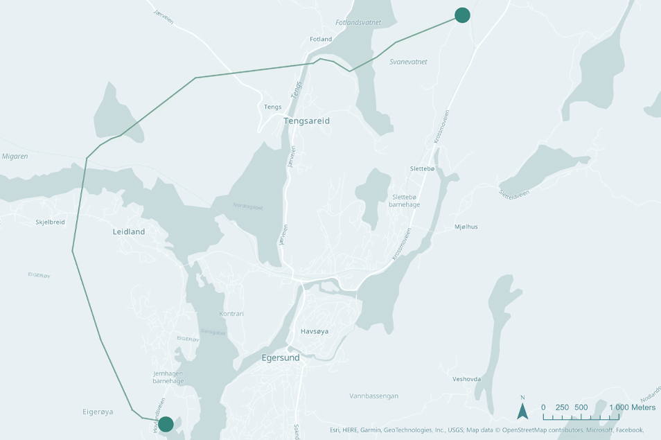Kart - Ny forsyning til Eigerøy og Egersund